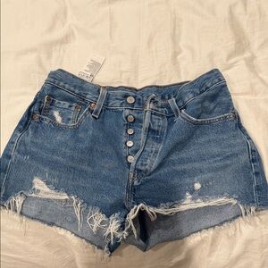 Levi's Button-Fly Distressed Denim Shorts - Blue